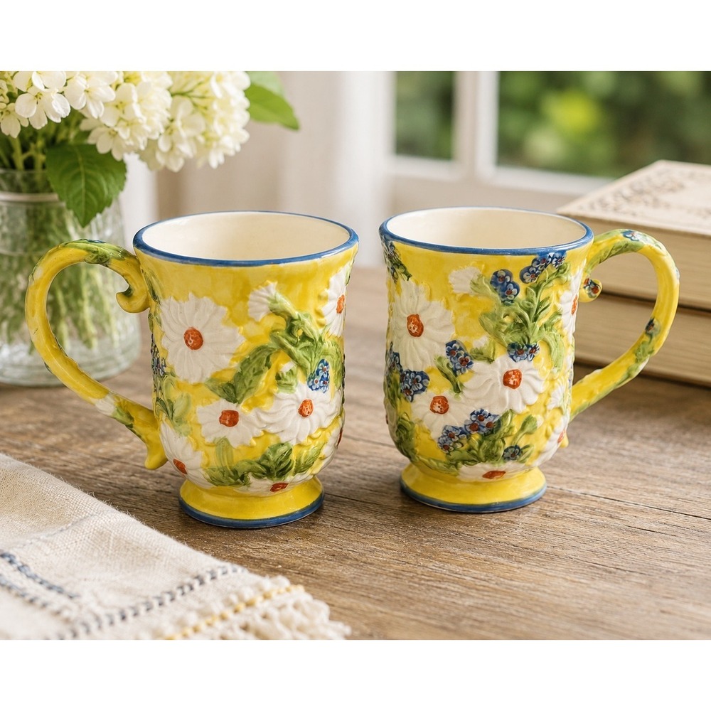 Temptations By Tara Floral 3D Daisy Coffee Cups Presentable Ovenware Floral Mugs